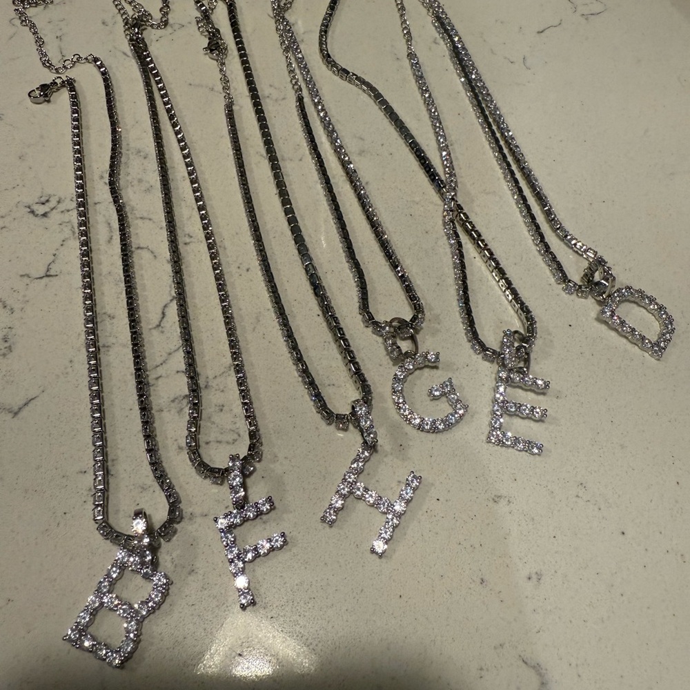 Luxury Silver Initial Pendant Bling Necklaces